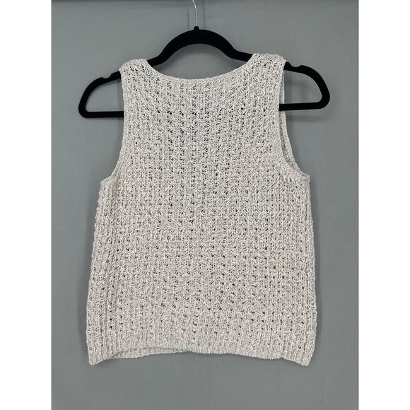 J Jill Top Womens SP Beige Crochet Button Sheer Beachy Minimalist Cottage Boho - Picture 3 of 7